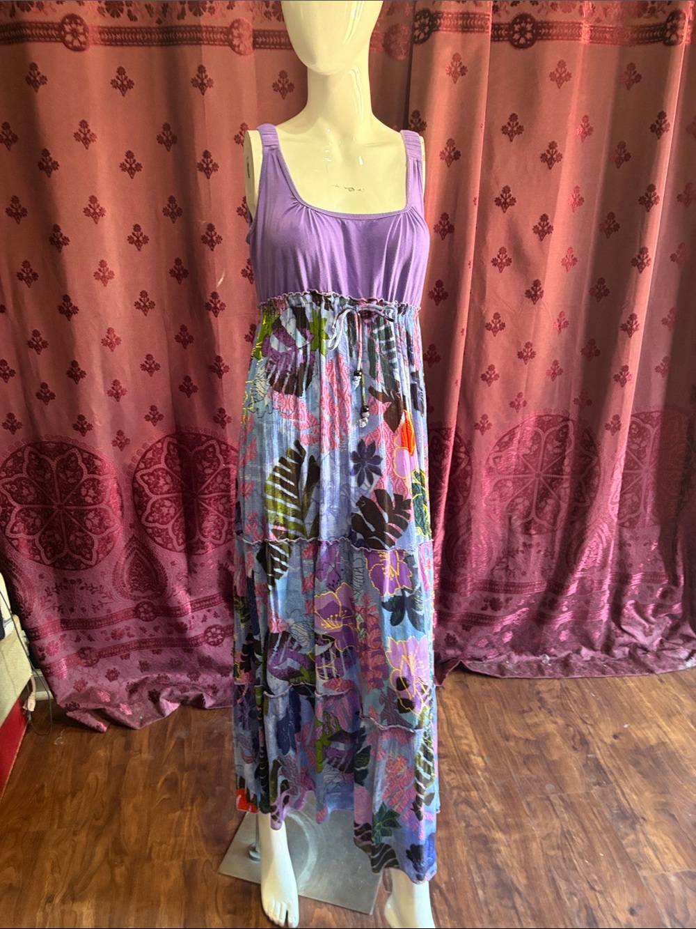 Sleeveless Purple Tropical Florals Maxi Dress Size Medium